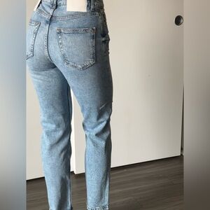Zara Light Blue High Rise Slim Mom Ankle Jean
